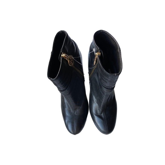 Tory Burch Women Whitney Leather Ankle Boots Size 6 Black Block Heel Gold Accent - Picture 4 of 12